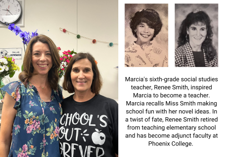 Phoenix College Math professor, Marcia Corby stands with her former 6th grade Social Studies teacher, Renee Smith, who inspired Marcia to become a teacher. 