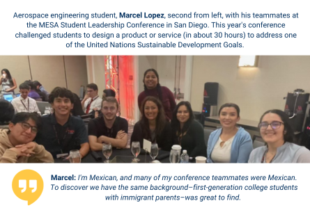 Phoenix College student Marcel Lopez worked with MESA students from other colleges on a project to address one of the UN Sustainability Goals. 