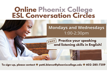 Online ESL Conversation Circles Mon and Wed 1pm - 2:30pm