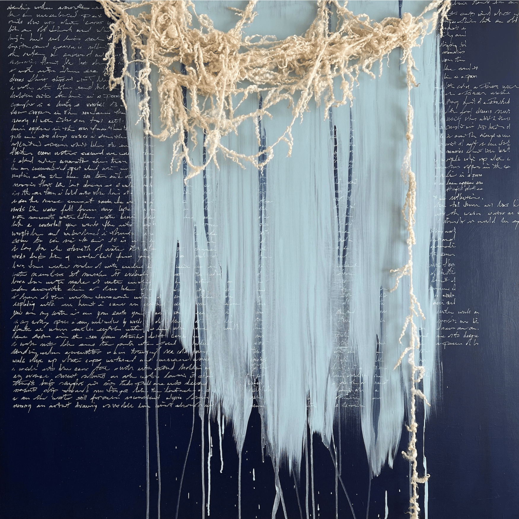 Abstracted painting with words in background
