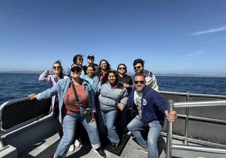 Phoenix College Honors students take a whale watching excursion with a marine biologist of the coast of Newport Beach in California
