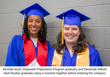 Phoenix College graduates Rachael Scott and Savannah Abbott at their 2024 Commencement ceremony