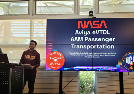 Varun Mural present his research on passenger transportation at NASA Ames Research Center as part of his NCAS:Mission 3 experience