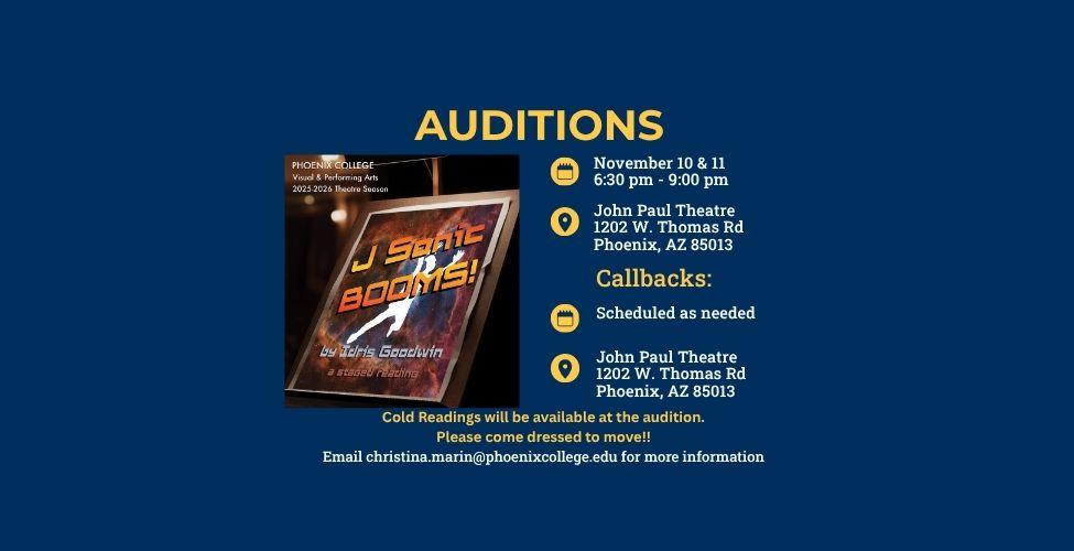 Auditions for J Sonic Booms! take place on November 10 & 11