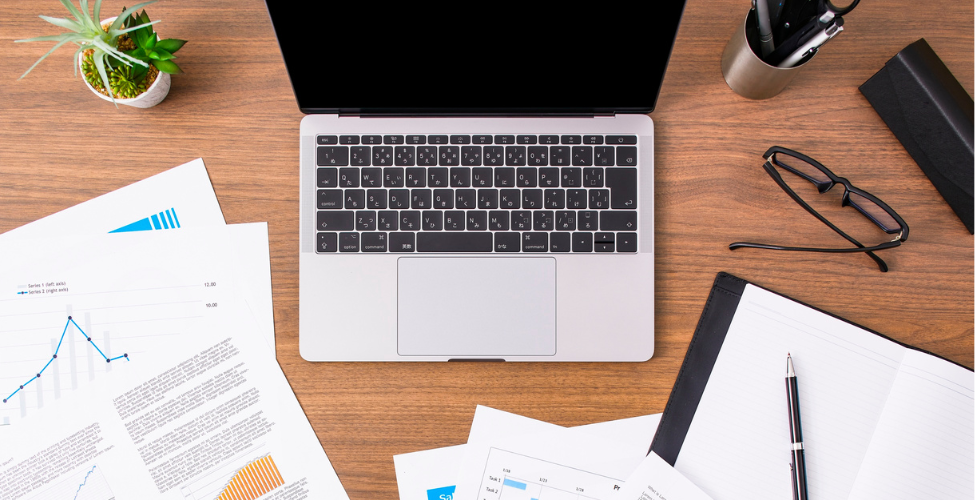 Desk with business papers
