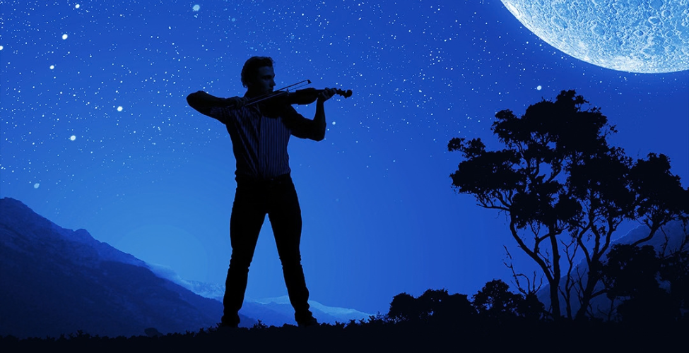 Starlit night with shadow of a violinist