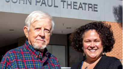 Phoenix College Program Director of Theatre & Film, Dr. Christina Marin, stands with former PC theatre professor, Dr. Larry Soller, at PC's Centennial Day festivities in 2020