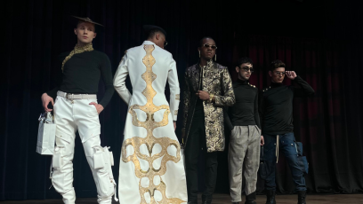 Five men model the collection of Brandon Ellis, a designer in Phoenix College's Fashion Show, Vie d'Ours Chique