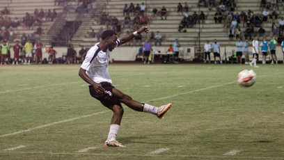 Phoenix College (PC) alumnus Martin Luala playing midfield during a game agains Glendale in 