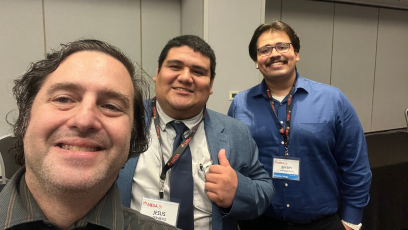 Phoenix College Professor and MESA [Math, Engineering, Science Achievement] mentor Dr. Frank Marfai takes a selfie with PC students Jesus Zermeno and Jeffrey Vargas Felix at the MESA leadership conference in San Francisco. 
