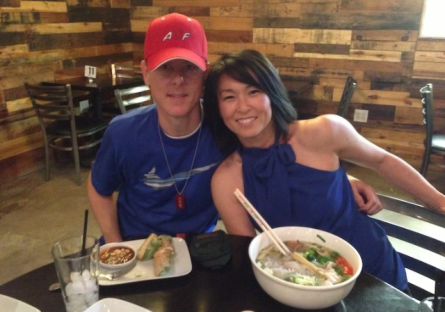 Phoenix College alumni Jae Stats and Nancy Chong enjoying Vietnamese food. 