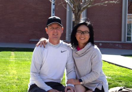 Phoenix College alumni Jae Staats and Nancy Chong on Phoenix College's campus, 30 years after their graduation. 