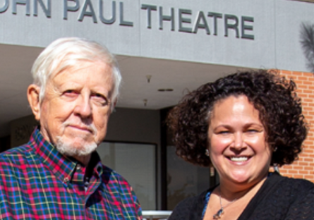 Phoenix College Program Director of Theatre & Film, Dr. Christina Marin, stands with former PC theatre professor, Dr. Larry Soller, at PC's Centennial Day festivities in 2020