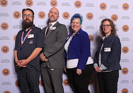 Phoenix College student and PTK honor student Zach Knapp with Interim VPAA C.J. Wurster, and PTK co-advisors Amy MacPherson and Genevieve Winters