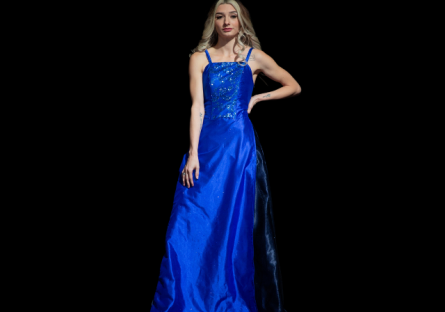 Model in blue evening gown