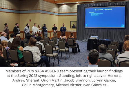 Members of the Phoenix College NASA ASCEND team presenting their launch findings at a symposium