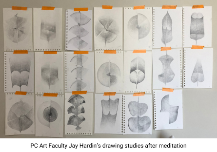 Drawing studies by Phoenix College Art Faculty Jay Hardin incorporating meditation and mindfulness into his studio art practice 