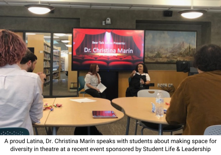 Dr. Christina Marin talks with students about making space for diversity in theatre during Hispanic Heritage Month on Phoenix College's campus
