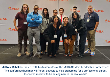 Phoenix College students Jeffrey Wilhelms stands with his cohort at the MESA Student Leadership Conference in San Diego, California. 