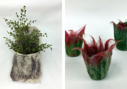 images of art from the textile class - planters for plants