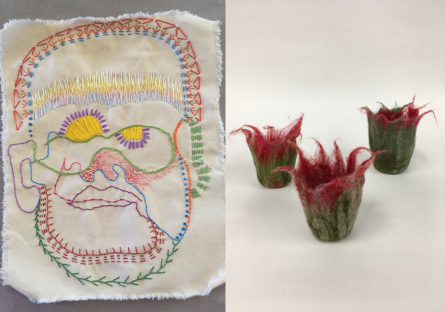 Artist Roxie May has taken a textile class at Phoenix College over ten semesters since her retirment where she creates stitched portraits and felted works. 