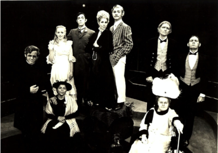 Black and white photo of actors in the cast of 1969 play.