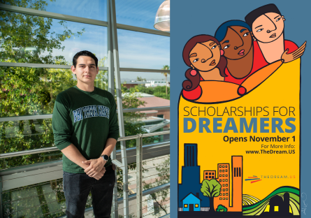 Dream.US scholarship poster with image of PC student inside Dalby Building