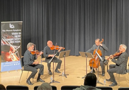 A quartet from the Phoenix Symphony Chamber Series plays for Phoenix College honors and music students in Sessions Hall
