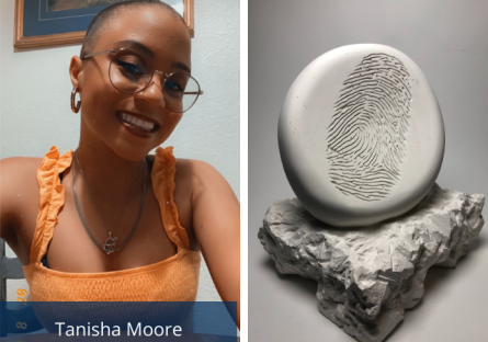 Tanisha Moore with her art "Nature vs. Nurture 2019"