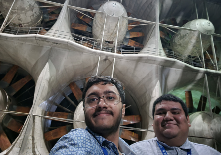 Varun and Jesus inside one of the wind tunnels at NASA Ames Research. Center