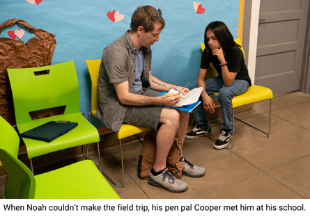 Phoenix College student Cooper Lyon with his pen pal Noah at Emerson Elementary
