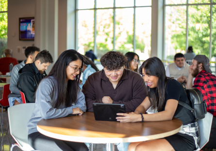 Three Phoenix College student gather at the Bear Cave Cafe