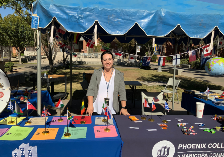 Phoenix College Internationl Department staff Paula Chalarca-Chavez offers students information about International offerings
