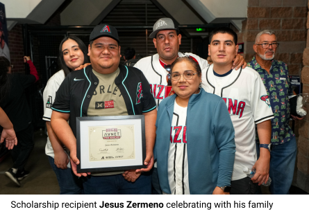 Phoenix College student and First Generation Scholarship recipient Jesus Zermeno with family at the Diamondbacks event