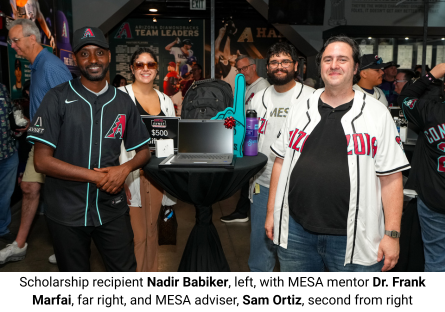 PC student and First Gen Scholarship recipient Nadir Babiker, left, with his MESA mentor Dr. Frank Marfai, far right, and MESA advisor Sam Ortiz, second from right