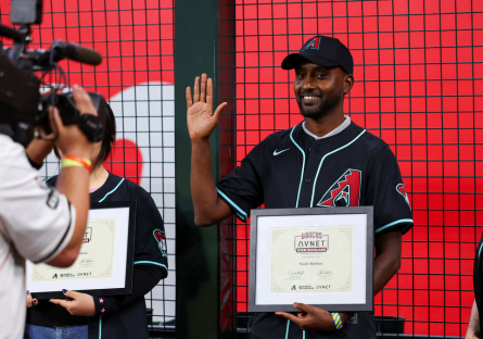PC student and First Gen Scholarship recipient Nadir Babiker is honored at a 2025 Diamondbacks game. 