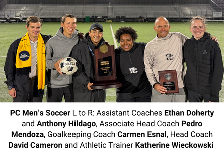 Phoenix College Men's Soccer coaches and trainers celebrate the national win. 