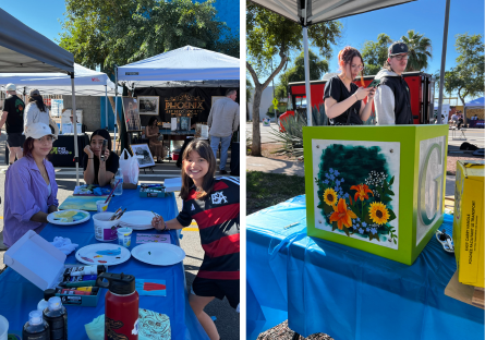 Phoenix College painting students at Grand Avenue Festival painting the flowers on panels to be installed on the "Block Party" installation