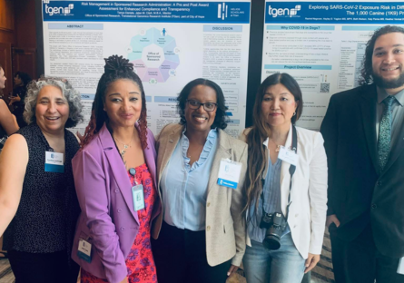 Tanya Daniels, center, stands in front of her scientific poster with her mentors, from left, Cynthia Lechuga and Jatan Clark, Dr. Inhye Peterson from Phoenix College and another Helios Scholar