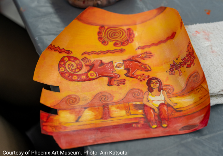 A student's art work representing her cultural identity in the shape of an enlarged corn kernel