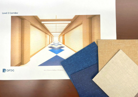 Image of new hallway design and vinyl tile pieces