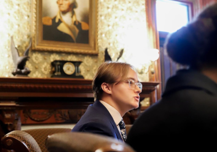 Ryan sitting in the White House with picture of George Washington on wall