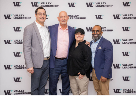 Valley Leadership Man and Woman of the Year posing for photo with Dave Brown, VL CEO and Koran Hardimon, VL Board Chair