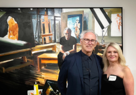 Phoenix College alumnus Eric Fischl stands with Phoenix College President Kimberly Britt at Fischl's solo show "Stories Told" at the Phoenix Art Museum