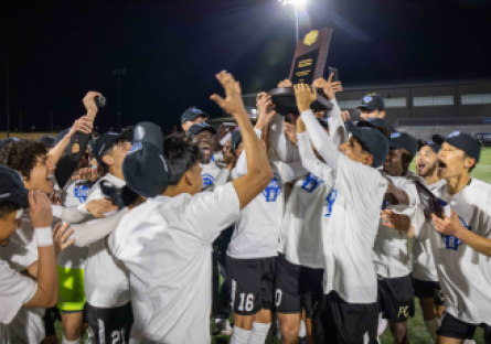 Phoenix College Men's Soccer team celebrates after winning the National championship