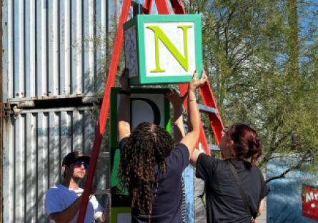 Phoenix College sculpture students install "Block Party," a temporary public art installation on Grand Avenue during the Grand Avenue Festival 