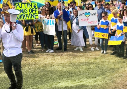 Phoenix College Student Ryan Young speaking at "Stand for Ukraine Rally."  Ukrainian Cultural Center, North Phoenix, Feb. 2022
