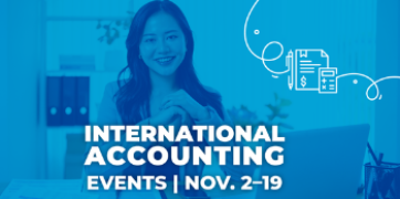 International Accounting Events: Nov 2 - 19 with Woman sitting at a desk with a laptop