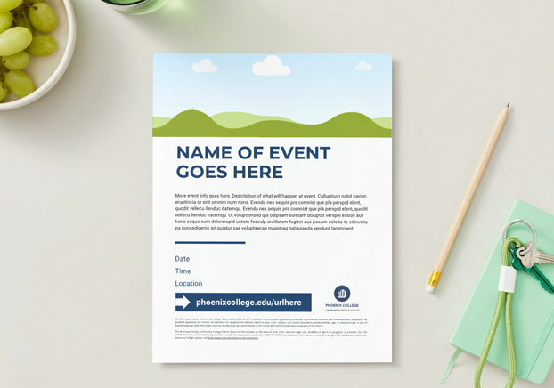 event flyer with one third image on top and white background