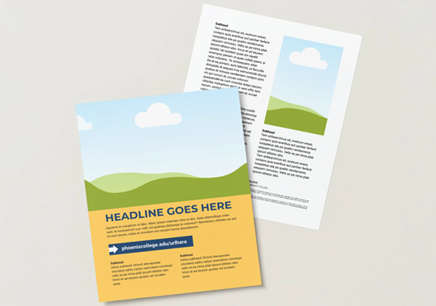 2-sided flyer with photo on front page and PC gold background